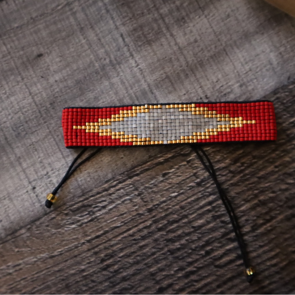 Red And Gold Miyuki Seed Beaded Bracelet With Black Cord